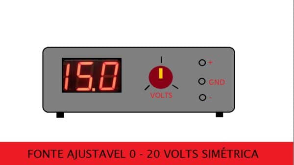 FONTE SIMÉTRICA REGULÁVEL DE 0 A 20 VOLTS C/ VOLTÍMETRO USANDO PIC 16F676 (REF006)