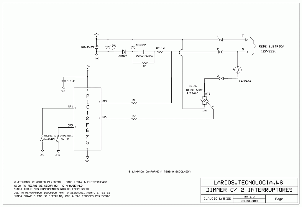 FAÇA UM DIMMER AC PARA CONTROLE DE LÂMPADAS C/ 2 BOTÕES DE ACIONAMENTO