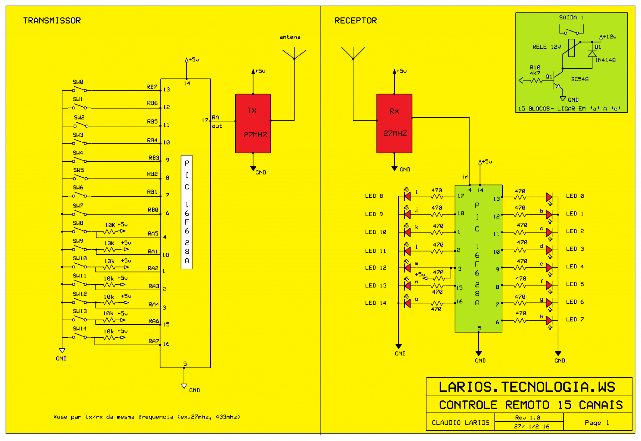 CONTROLE REMOTO COM 15 CANAIS (RF) – COM PIC 16F628A (REF208)