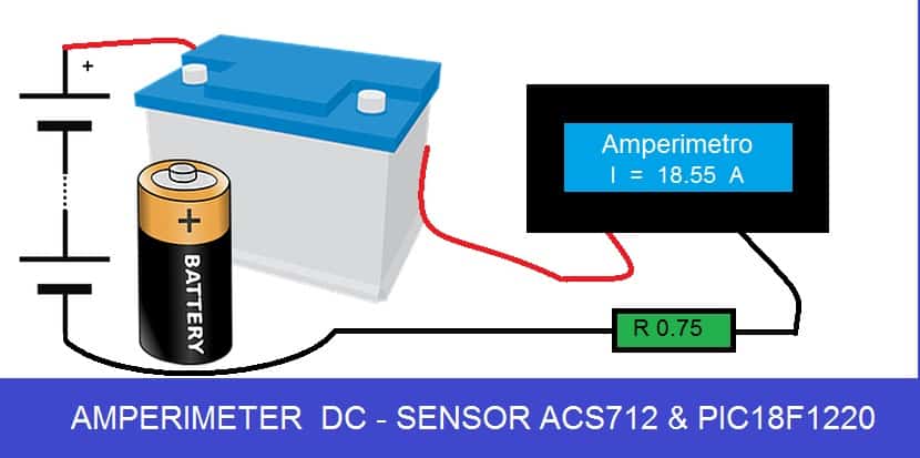 AMPERÍMETRO DC  20 AMPERES- C/ PIC 18F1220 E ACS712ELCTR-20A-T (REF317)